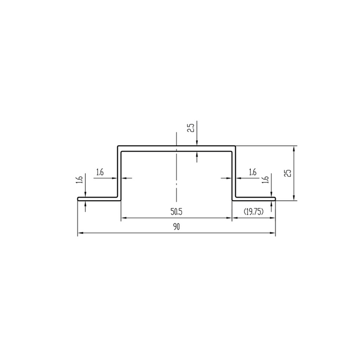 ALUM TOP HAT 50 X 25MM 3600MM