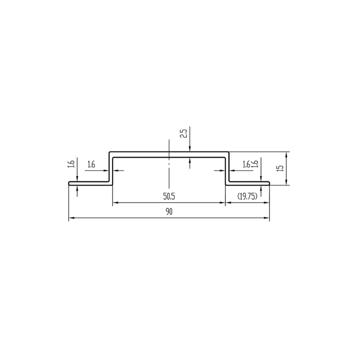 ALUM TOP HAT 50 X 15MM 3600MM