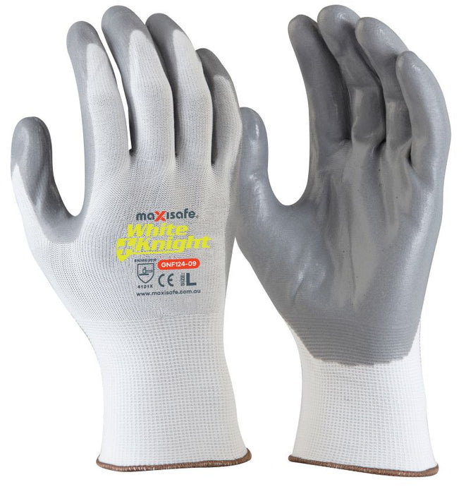 WHITE KNIGHT NYLON GLOVE NITRILE FOAM COATED SIZE M (12PR/PK)